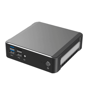 DroiX CK1 Mini PC Windows 10 NUC Up to Intel Core i7 Chipset, 512GB PCI-E NVMe SSD, 16GB DDR4 RAM - Showing front with 2x USB 3.0 Ports ; 2x USB 2.0 Ports ; 3.5mm Headphone&Microphone Jack and Power Button
