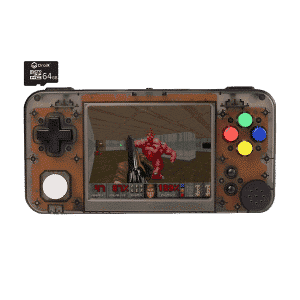 GKD350H Portable Retro Gaming Handheld by DroiX with 64GB DroiX Micro SD Card - Transparent Black Front View