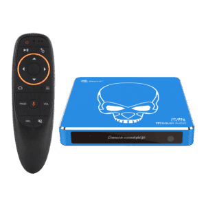 Beelink GT King PRO Android 9 Dolby DTS 4K UHD TV BOX - Vista frontal mostrando LED con G10 Air-Mouse