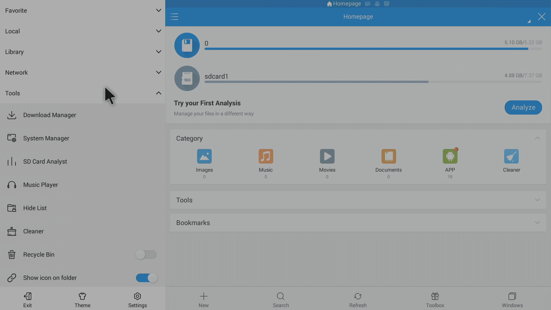 ES File Explorer Tools Menu