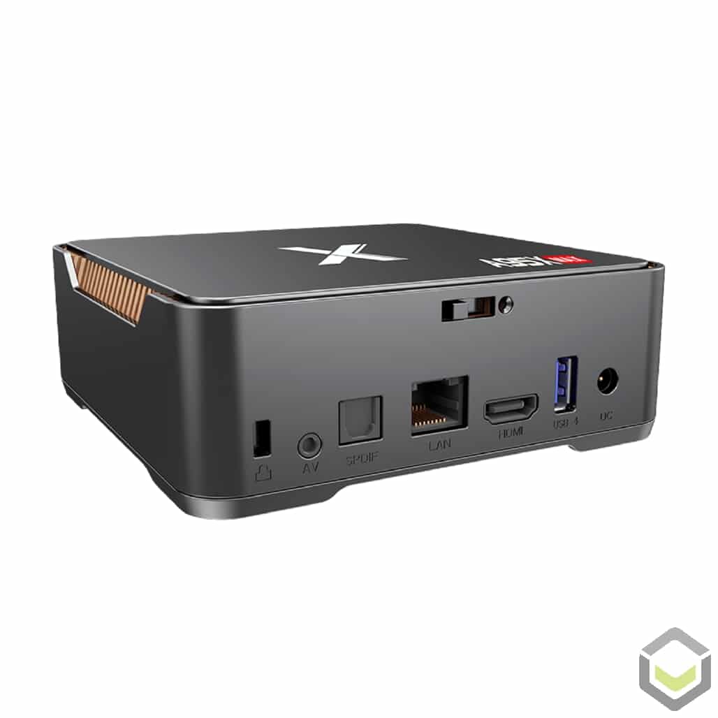 A95X Max 4K Android Powered TV BOX - Back View showing all I/O at angle