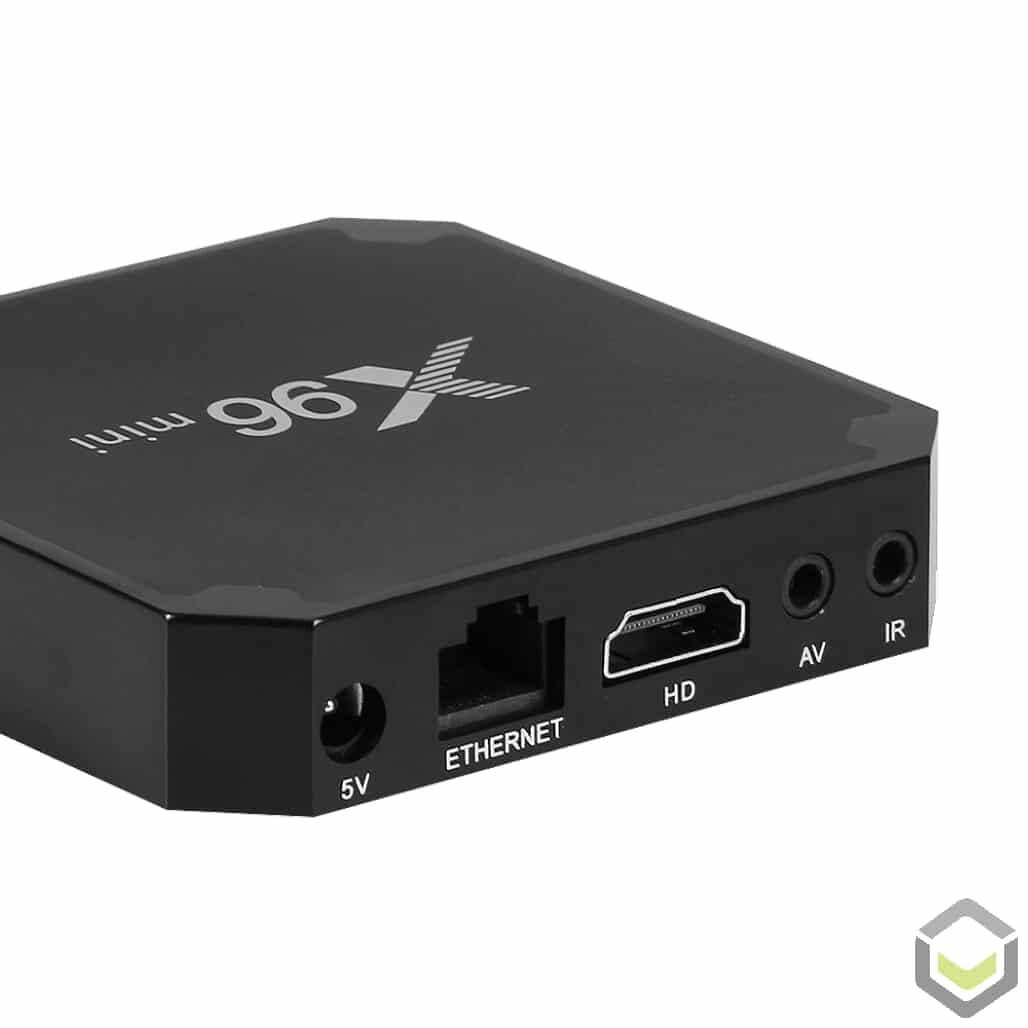 X96 Mini Android 7 Nougat Smart TV BOX - Showing 2x USB 2.0 Ports, Micro SD/TF Card, AV/CO-AX, HDMI 2.0, RJ45 Ethernet Port and Power Port