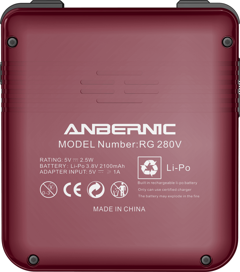 ANBERNIC RG280V Gold Retro Gaming Handheld - Showing back with ANBERNIC Logo