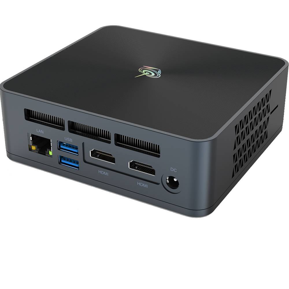 Beelink SEi 10 i3 Mini PC showing from back with RJ45 Ethernet Port, Dual USB 3.0 Type-A, along with Dual-HDMI Ports