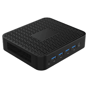 MinisForum GK41 - Shown from the front at angle with 4x USB 3.0 Ports and Power Button