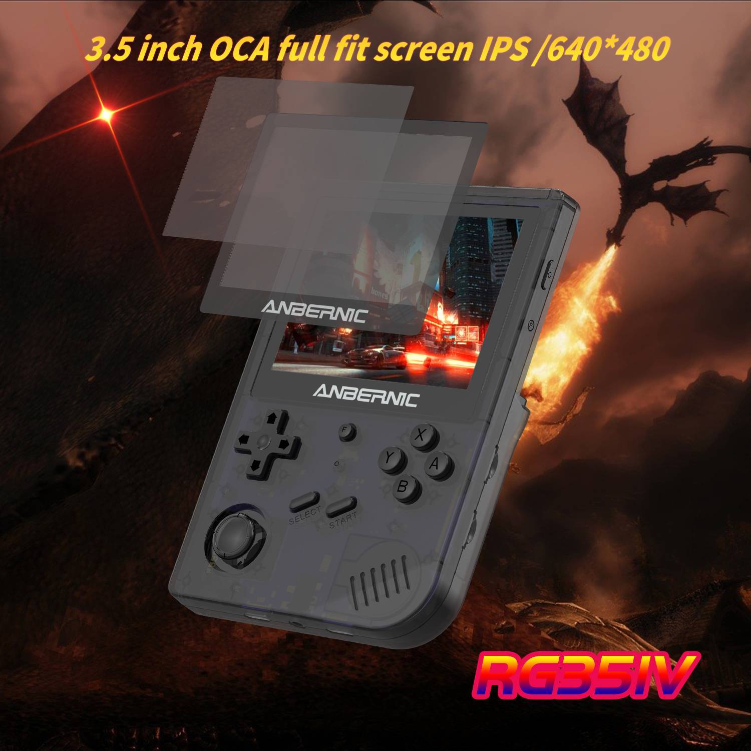 ANBERNIC Black RG351V Retro Gaming Handheld - Showing 3.5Inch IPS Display