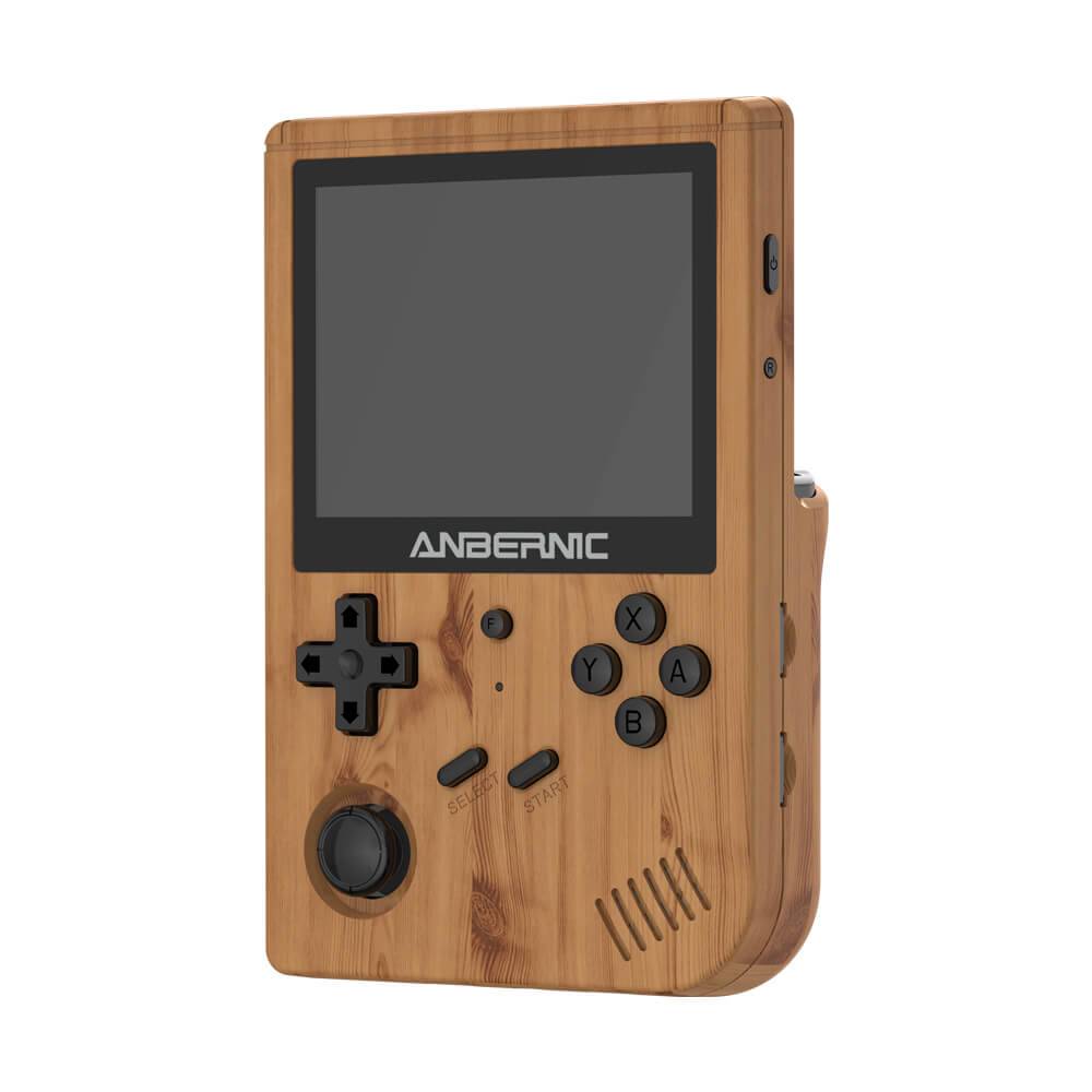 ANBERNIC Wood RG351V Retro Gaming Handheld - Shown from front at angle