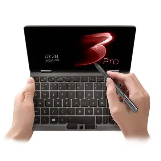 One Netbook Mix 3 Pro Platinum being used with the official One Netbook stylus to draw