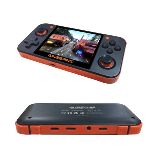 DroiX RetroGame RG350 Retro Gaming Handheld Console - Black showing Front and Back