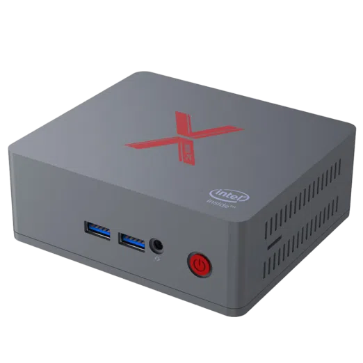 images Beelink BT3-X Windows 10 Mini PC HTPC ; Front View showing Power Button, 3.5mm Headphone Jack and 2x USB 3.0 Type A Ports