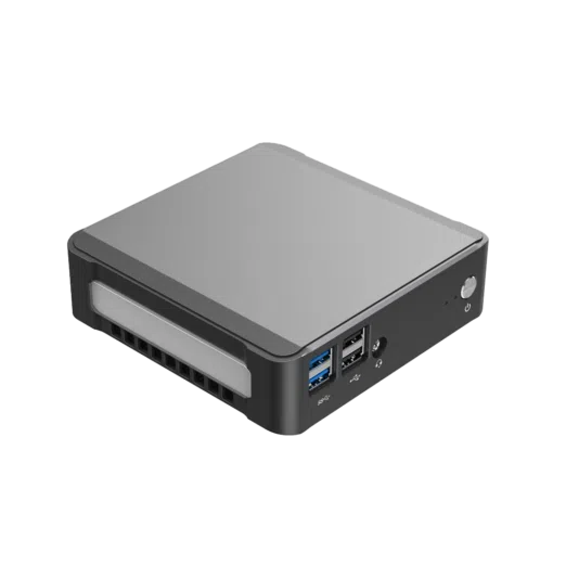 DroiX CK1 Mini PC Windows 10 NUC Up to Intel Core i7 Chipset, 512GB PCI-E NVMe SSD, 16GB DDR4 RAM - Showing right side with 2x USB 3.0 Ports ; 2x USB 2.0 Ports ; 3.5mm Headphone&Microphone Jack and Power Button on the front