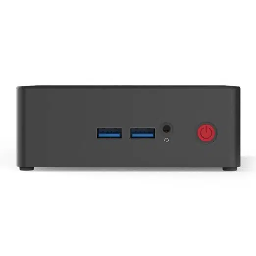 Beelink X55 Windows 10 Home Mini Computer showing front USB 3.0 Ports and 3.5mm Headphone&Microphone Jack