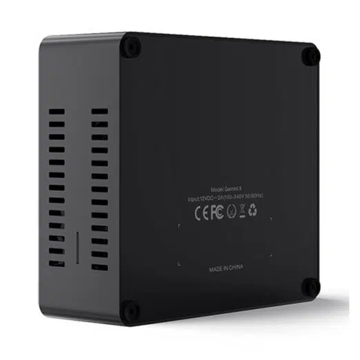 Beelink X55 Windows 10 Home Mini Computer showing left grille with MicroSD/TF Card Slot and bottom information