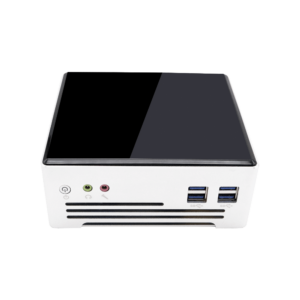 DroiX PROTEUS G4 Intel NUC Mini PC shown from the front with power button, audio output and USB 3.0 Ports