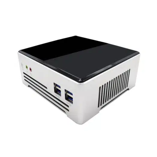 DroiX PROTEUS G4 Intel NUC Mini PC shown from the front with power button, audio output and USB 3.0 Ports