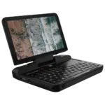 GPD Micro PC Shown from an angle featuring a QWERTY Keyboard, Trackpad and Display