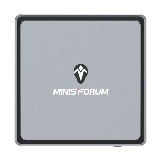 MINISFORUM DMAF5 AMD Mini PC with Ryzen 5 - Shown from the top with MINISFORUM Logo