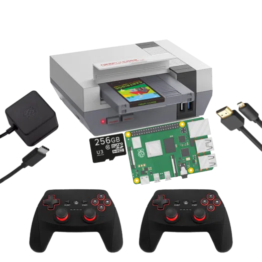 RETROFLAG NESPi 4 DIY Starting Kit for RetroPie Home Console - Showing everything included (R1 Gamepads)