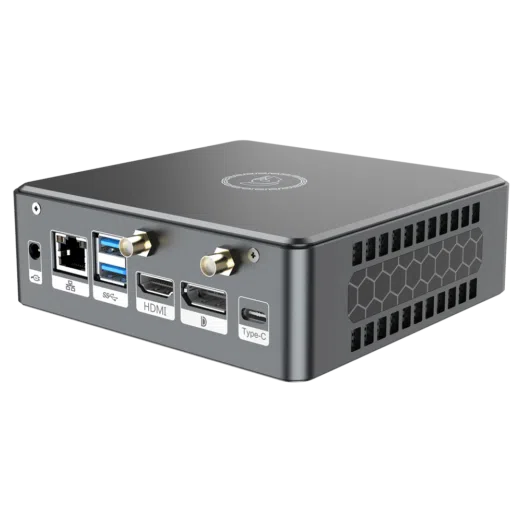 Proteus by DroiX Windows Mini PC - Shown from the rear with Display Port, HDMI Port, USB Type-C Port, 2x USB Type-A and RJ45 1GB/s Ethernet Port