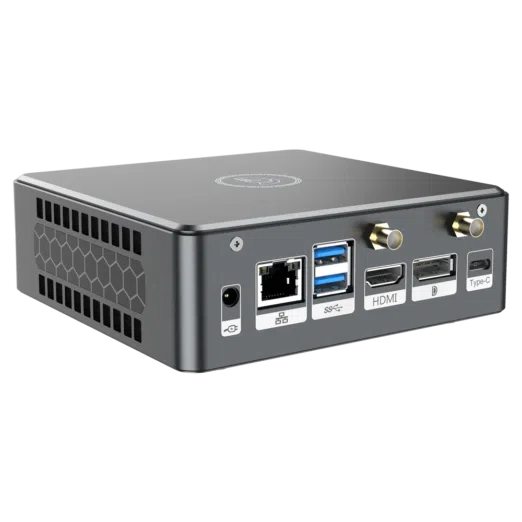 Proteus by DroiX Windows Mini PC - Shown from the rear with Display Port, HDMI Port, USB Type-C Port, 2x USB Type-A and RJ45 1GB/s Ethernet Port