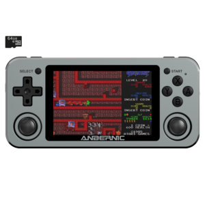 RG351M Space Grey Retro Gaming Handhelds - Showing from the front with retro game playing