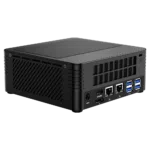 MinisForum EliteMini X400 Ryzen 3 PRO Mini Computer - Showing Rear I/O, including: 4x USB 3.0 Type-A, 2x RJ45 Ethernet Ports, HDMI Port, DP Port and Power Port