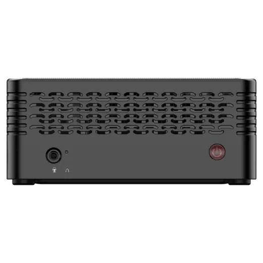 MinisForum EliteMini X400 Ryzen 5 PRO Mini Computer - Showing Power Button and 3.5mm Headphone&Microphone Jack combo