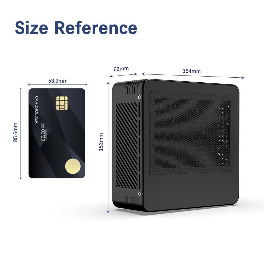 MinisForum EliteMini X400 - AMD Ryzen 3 3 MinisForum X400 AMD Ryzen Mini PC showing size compared to Credit Card