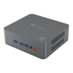 Beelink U55 Windows 10 Mini PC - Front View at an Angle showing Power Button, Headphone Jack, USB Type-C Port and two USB 3.0 Ports