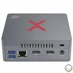 Beelink BT3-X Windows 10 Mini PC HTPC ; Rear View showing Cooling Vent, Kensington Lock, DC 12V PSU Port, Dual HDMI 1.4 Output, RJ45 1GB/s Ethernet LAN and 2 USB Type A 3.0