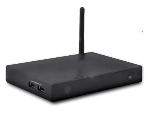 DroidBOX M5 Android Set Top Box left and front view