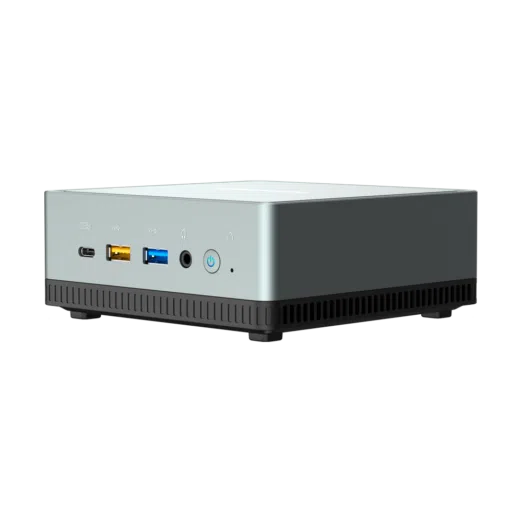 MinisForum DeskMini UM350 Ryzen Mini PC shown from the front at angle