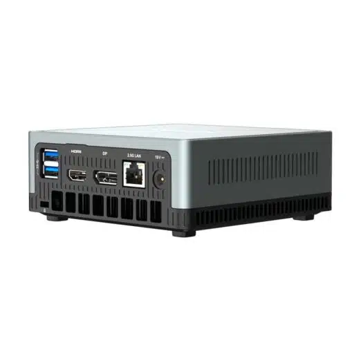 MinisForum DeskMini UM350 Ryzen Mini PC shown from the back at angle
