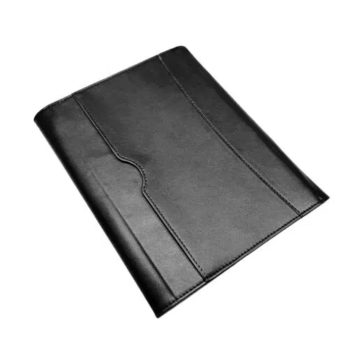 A slightly tilted shot displaying the backside of the case with clean stitching and an ergonomic design.
