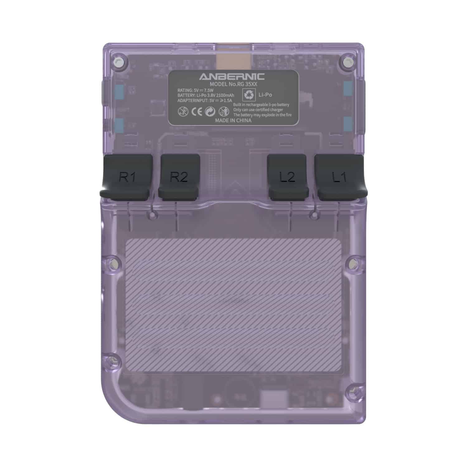 ANBERNIC RG35XX Purple Clear Back of the device