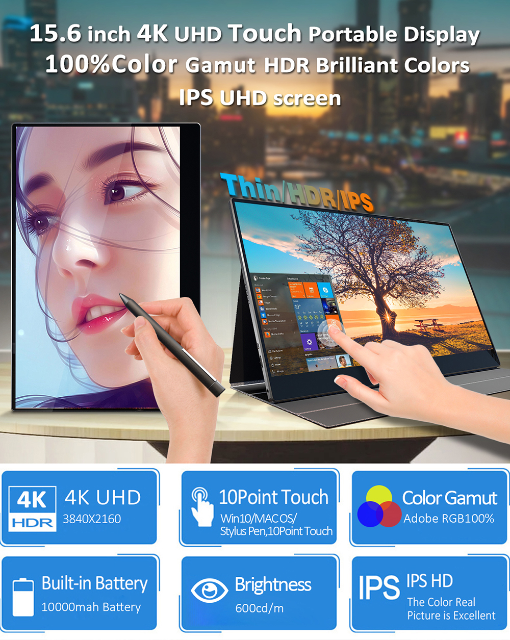 15.6 4K portable monitor with stylus support