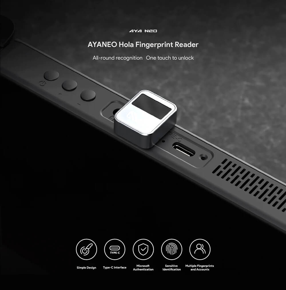 AYANEO Hola Fingerprint Scanner 1 AYANEO Hola Fingerprint Scanner plugged into AYANEO