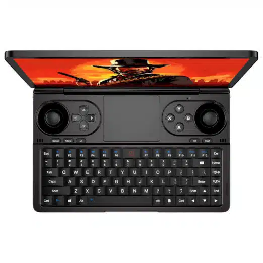 GPD WIN Mini top view, playing a game.
