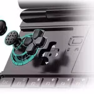 An image of the GPD Win Max 2 (2024) gaming laptop, focusing on its Hall sensor sticks. The close-up view showcases the precise and durable analog sticks, which use magnetic Hall sensors for improved accuracy and longevity compared to traditional potentiometer-based sticks.