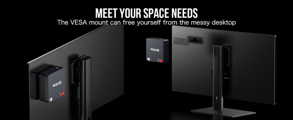 GMKTec NucBox M6 6 GMKtec NucBox M6 mini PC with VESA mount compatibility, allowing for space-saving installation behind monitors