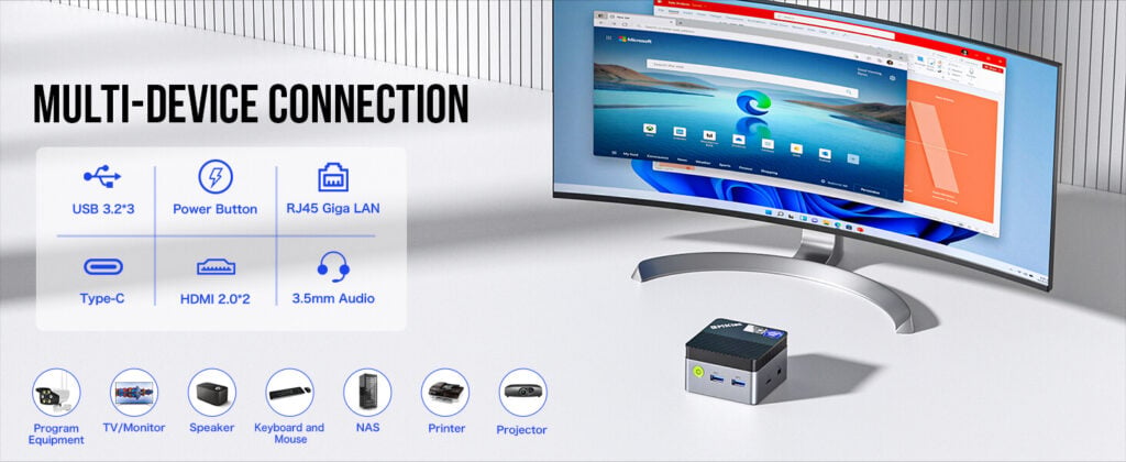 GMKTec NucBox G5 4 GMKtec NucBox G5 mini PC with multi-device connectivity capabilities, ideal for versatile computing and seamless integration with various peripherals.