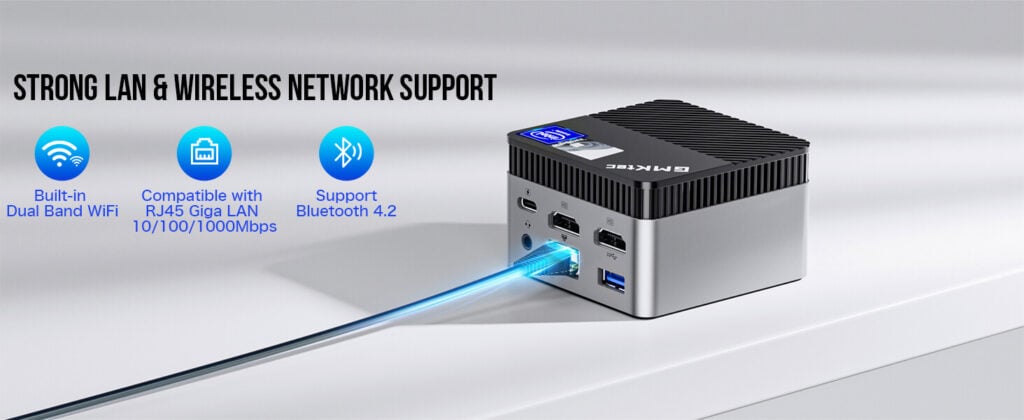 GMKTec NucBox G5 5 GMKtec NucBox G5 mini PC featuring WiFi and LAN connectivity options for reliable and versatile networking capabilities.