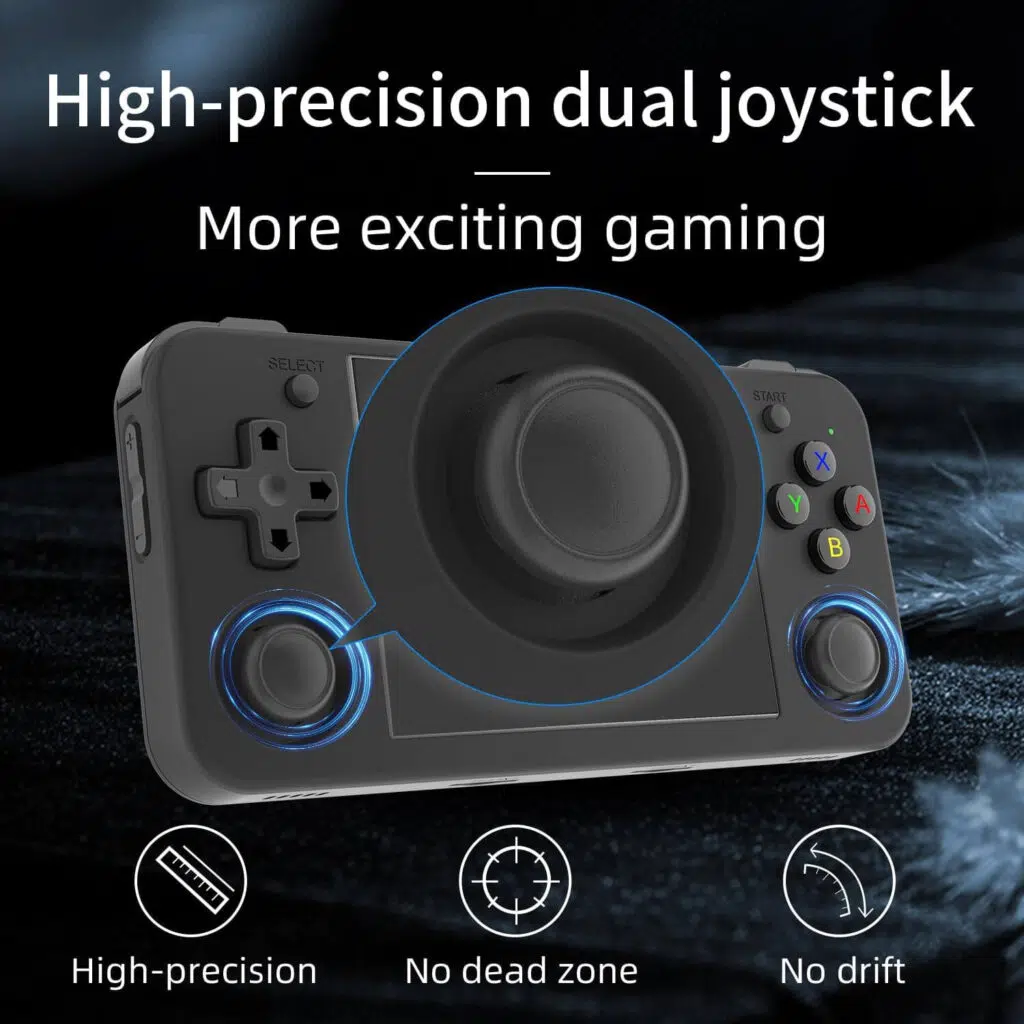 ANBERNIC RG35XX H 2 Anbernic RG35XX H handheld gaming console with high-precision dual joysticks, designed for accurate and responsive gaming control.