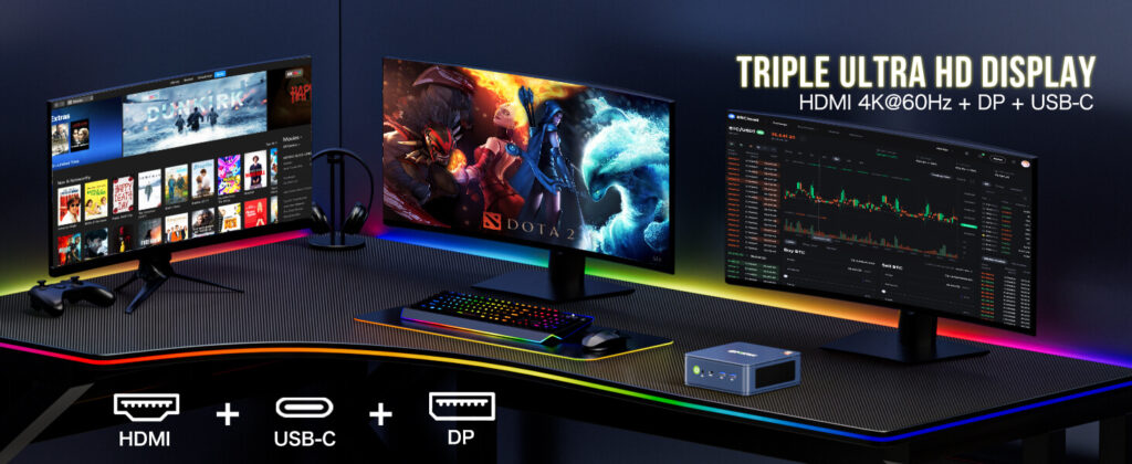 GMKTec NucBox M5 5 GMKtec NucBox M5 mini PC with triple display output capability, ideal for versatile multitasking and productivity.