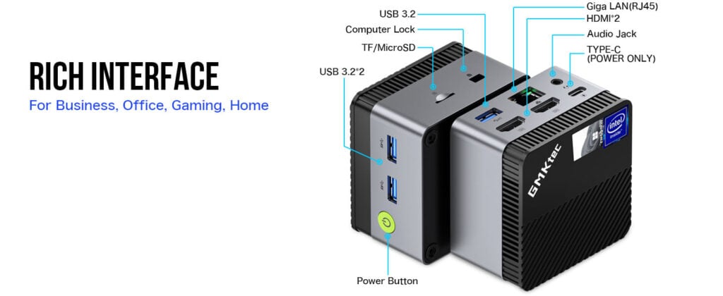 GMKTec NucBox G5 7 GMKtec NucBox G5 mini PC showcasing its versatile I/O ports for seamless connectivity and functionality.