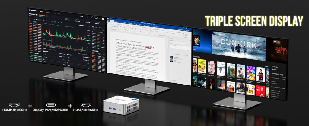 GMKTec NucBox M3 4 GMKtec NucBox M3 mini PC with triple display output capability, ideal for versatile multitasking and productivity.