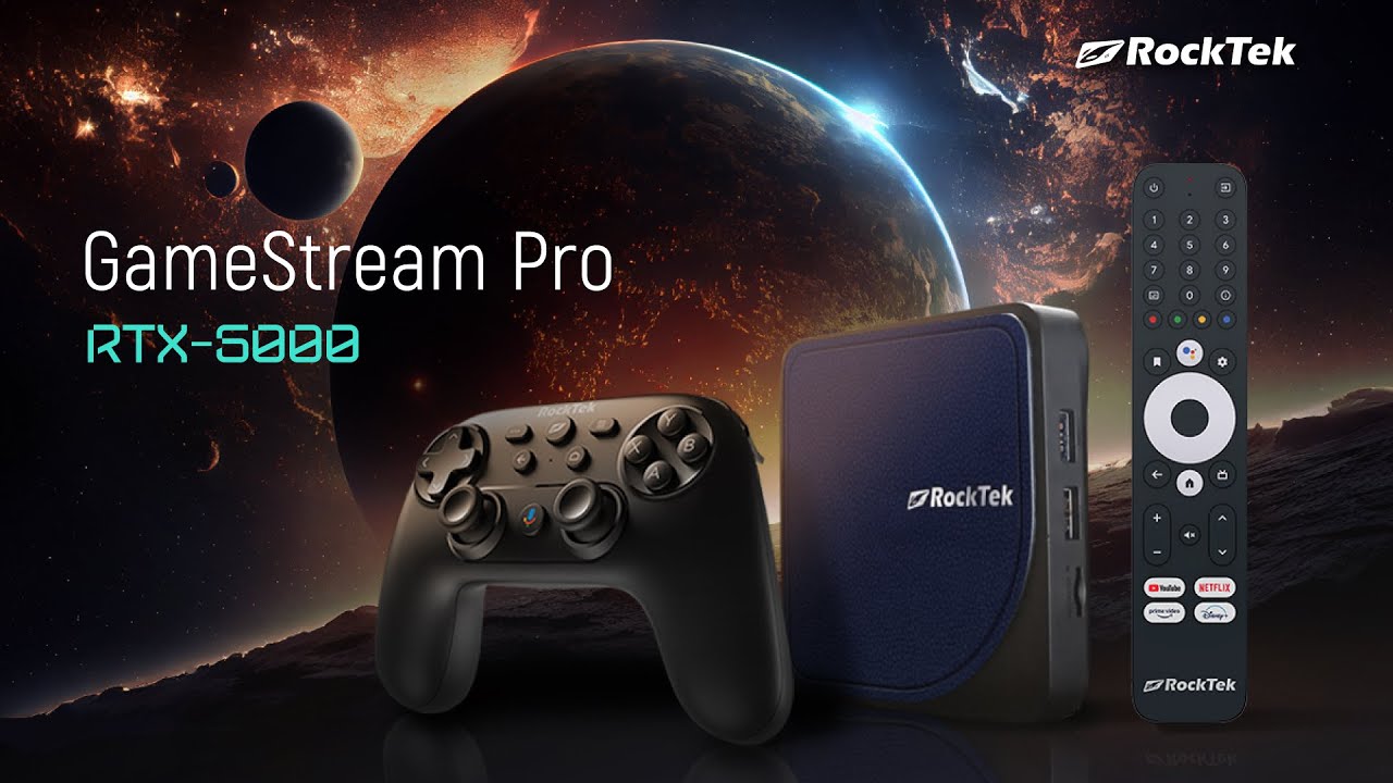 Rocktek G2 media streaming device designed for gaming, featuring a sleek black design, high-performance capabilities, and a user-friendly remote control.