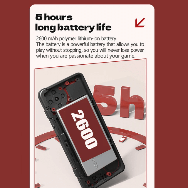 Miyoo A30 4 MiYoo A30 handheld console with a 2600mAh battery providing up to 5 hours of gameplay on a single charge, ideal for extended gaming sessions.