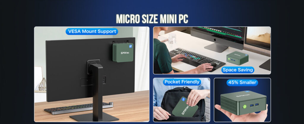 GMKTec NucBox G3 7 GMKtec micro-size mini PC with an ultra-compact design, fitting easily in the palm of a hand. The sleek black device features a minimalist exterior, ideal for saving space while providing robust computing capabilities