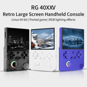 ANBERNIC RG 40XXV 7 Anbernic RG 40XXV: Stylish and ergonomic gaming console available in indigo blue, white, and transparent black colors. Compact dimensions of 13.9 cm x 9.2 cm x 2.2 cm and lightweight at 216g for comfort and portability during extended gaming sessions.